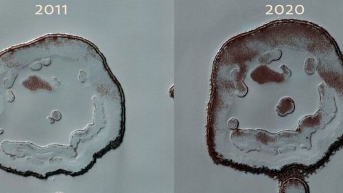 NASA засняло улыбку марсианского кратера: за последние 10 лет она стала шире – фото