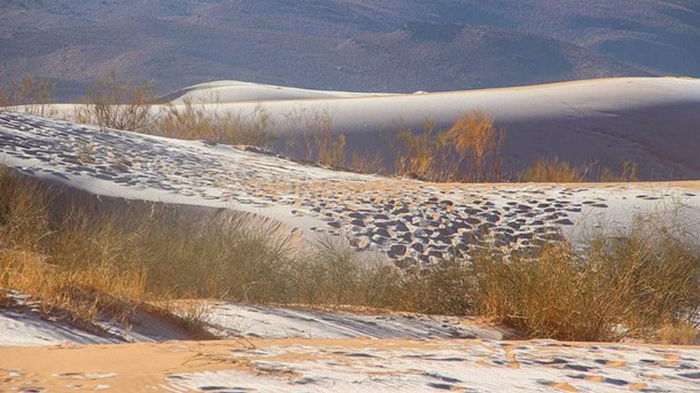 На пески пустыни Сахары выпал снег (фото)