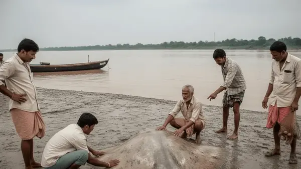 Невероятный улов: рыбаки поймали редкую рыбу длиной 3,6 метра