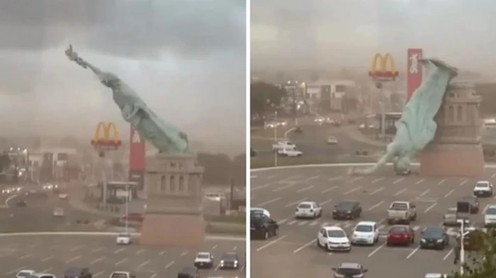 В Бразилии упала копия американской статуи Свободы (видео)