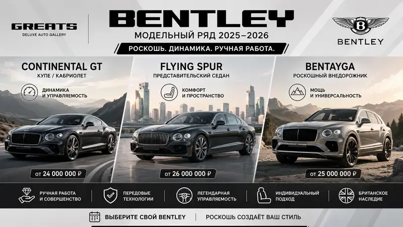 Модельный ряд Bentley 2025-2026: полный гид по машинам бренда и их ценам