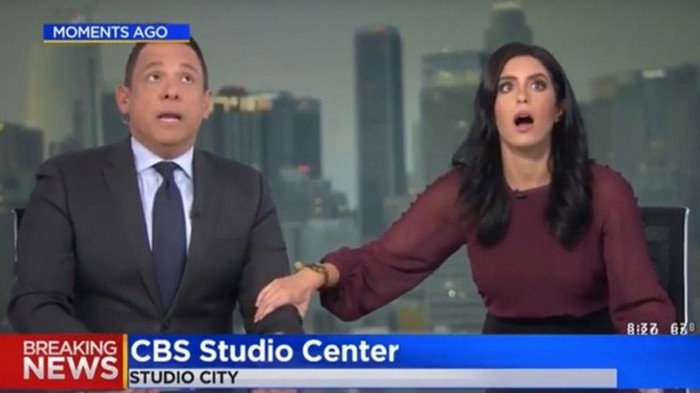 В Калифорнии ведущие прервали выпуск новостей из-за землетрясения в прямом эфире (видео)